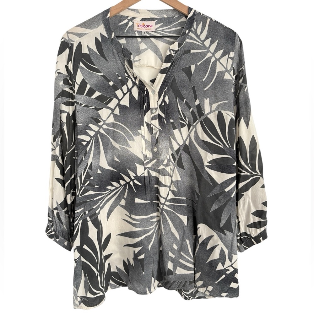Toscane Black & White Tropical Print Tunic Blouse